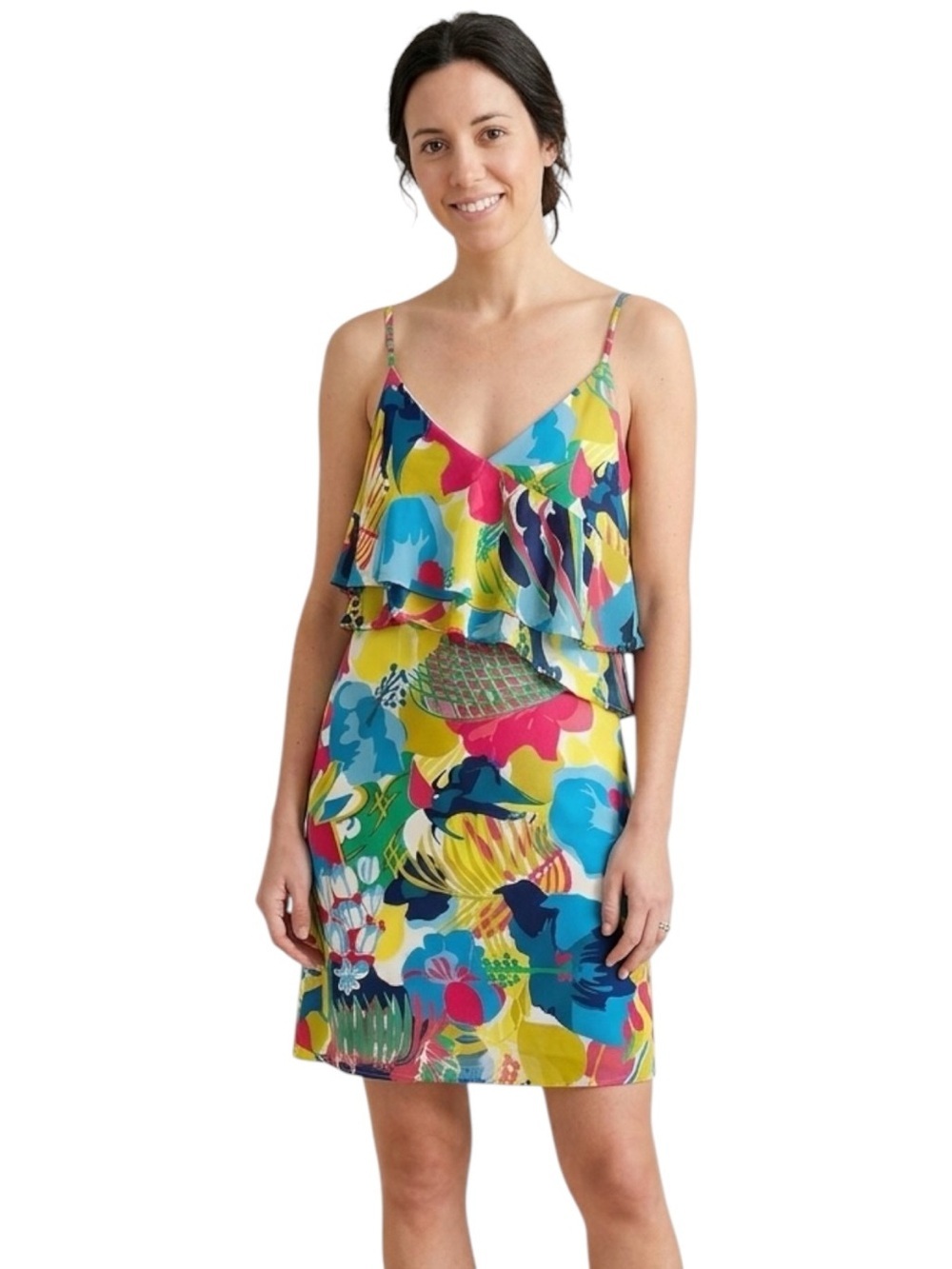 J. Crew Floral Ruffle Vacation Dress Mini Tropical Bright Size 4 - Picture 1 of 9